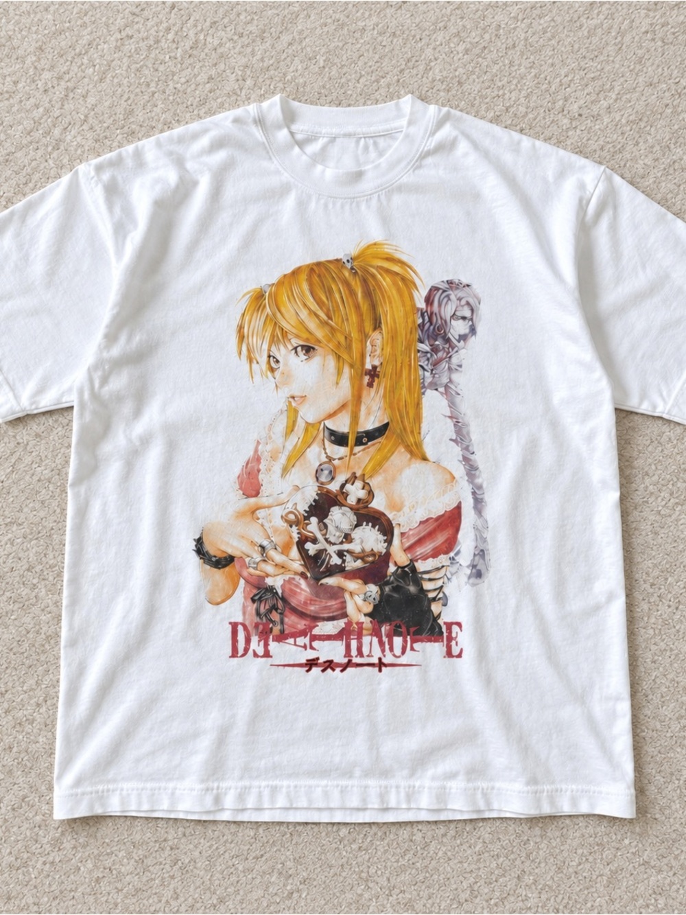Gildan White Tee with Yellow-Haired Anime Graphic